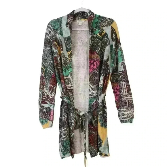 Sundance Sweaters - Sundance Cardigan Size Medium Multicolor Patchwork Paisley Linen Belted Artsy